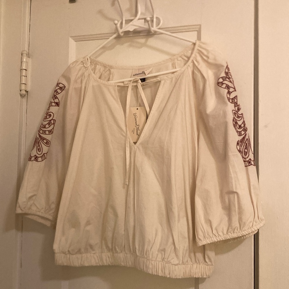 Universal Thread White Blouse with Red Embroidery